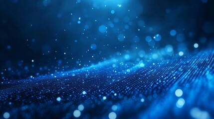Poster - Sparkling Blue Particles Create an Ethereal Atmosphere in a Serene Digital Landscape at Twilight