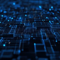 Poster - Abstract Digital Landscape With Glowing Blue Lines and Grids Representing Technology and Data Connectivity in a Futuristic Setting