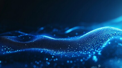 Aufkleber - Blue Glowing Wave Patterns Create a Mesmerizing Visual Effect in a Digital Environment During a Nighttime Display