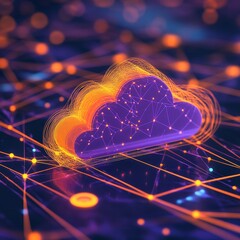 Aufkleber - Modern Digital Representation of Cloud Computing Technology With Vibrant Connections and Network Lines Illustrating Data Transfer Processes