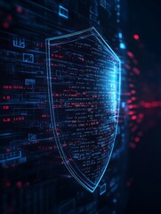Aufkleber - Digital Shield Representing Cybersecurity With Glowing Data Streams in a Dark Virtual Environment