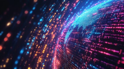 Poster - Colorful Digital Representation of Earth With Flowing Data Streams Showcasing Global Connectivity and Technology Trends