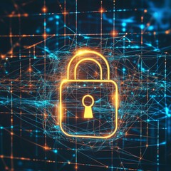 Aufkleber - Protecting Digital Information With a Glowing Padlock Symbol Representing Cybersecurity and Data Encryption on a Connected Network Background