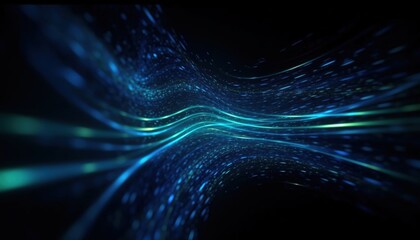 Poster - futuristic concept of blue light streaks flowing in a dark space with dynamic movement and abstract 