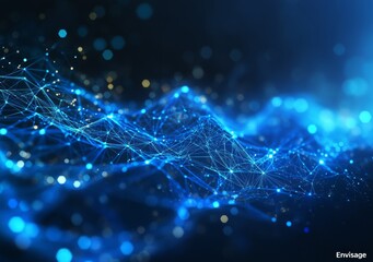 Aufkleber - Dynamic Blue Abstract Visualization Representing Interconnected Data Networks and Digital Communication at Night