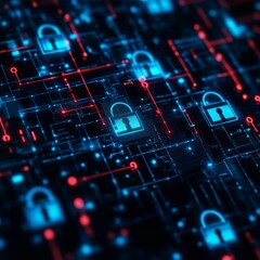 Poster - Digital Security Network Showcasing Locks and Data Connections in a Vibrant Technological Landscape