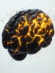 Poster - Representation of a Human Brain Glowing With Electric Energy and Sparks, Showcasing Neural Activity and Vibrant Creativity in a Digital Environment