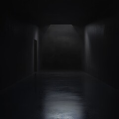 Poster - Eerie Passageway Illuminated by a Single Light Source, Suggesting an Atmosphere of Mystery and Anticipation in a Dimly Lit Corridor