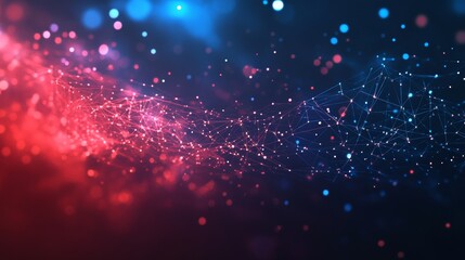 Poster - Colorful Abstract Background Showcasing Luminous Particles and Flowing Lines in Red and Blue, Ideal for Digital Media and Creative Designs