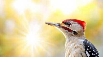 Wall Mural - A close up of a bird with a bright sun in the background