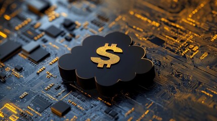 Poster - Cloud Computing Investment Symbol on Circuit Board Background Representing Digital Finance Trends and Technology Developments in the Modern Economy