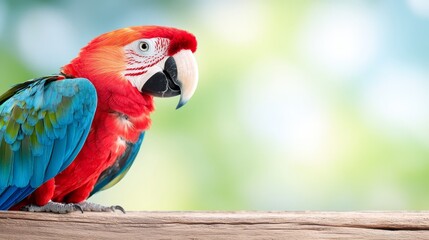 Wall Mural - A colorful parrot sitting on top of a wooden table