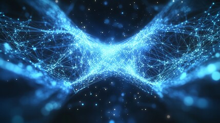 Aufkleber - Complex Network Visualization in Blue Shades Illustrating Connectivity and Interactivity in Digital Space at Nighttime
