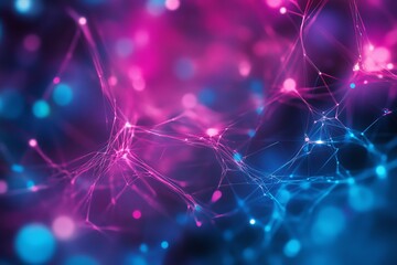 Aufkleber - Colorful Abstract Network Design Depicting Interconnected Nodes and Lines in Vibrant Pink and Blue Tones, Creating a Mesmerizing Digital Landscape at Night