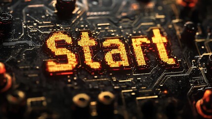 Poster - Illuminated Start Message On Circuit Board