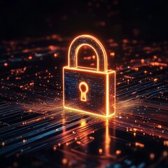 Aufkleber - Cybersecurity Concept With Glowing Padlock Over Digital Background Representing Data Protection and Encryption in a Virtual Space