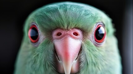 Wall Mural - A close up of a green bird with red eyes