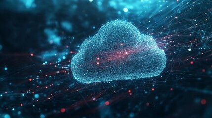 Aufkleber - Cloud Computing Concept With Digital Particles and Neon Lights Illustrating Modern Data Storage on a Technology Background