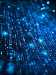 Aufkleber - Digital Landscape With Glowing Blue Lines and Dots Creating a Futuristic Data Visualization at Night
