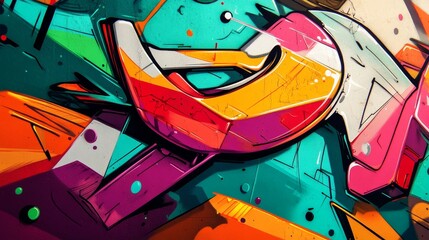 Poster - Vivid Street Art Showcases Bold Colors and Dynamic Shapes in Urban Setting, Highlighting Creativity and Artistic Expression in Public Spaces