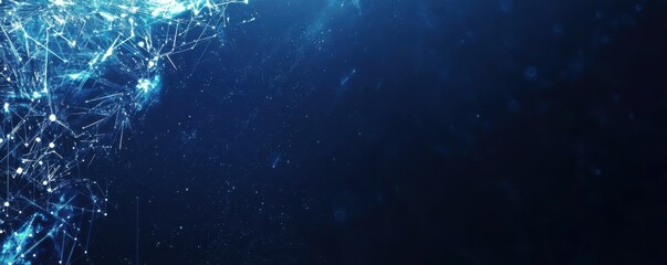 Poster - Dark blue background with white futuristic technology and digital connection lines, banner design for website header