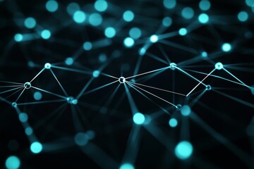 Aufkleber - Visual Representation of a Digital Network With Blue Glowing Nodes and Connected Lines Illustrating Data Flow and Communication