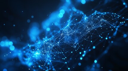 Aufkleber - Network of Blue Particles Interconnected by Glowing Lines Creating a Digital Abstract Representation on a Dark Background
