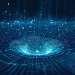 Aufkleber - Digital Vortex Forming in a Futuristic Landscape With Glowing Connections and Lines in Dark Blue Tones at Night