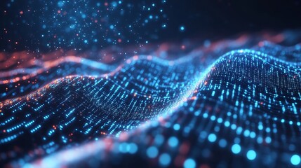 Aufkleber - Vibrant Digital Wave Pattern Showcasing Illuminated Particles in a Dark Space Environment With a Futuristic Feel
