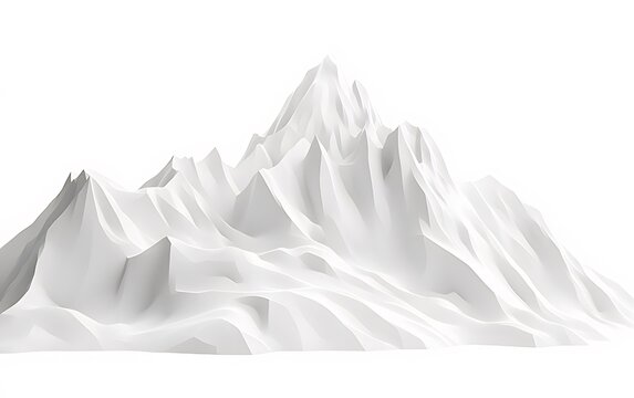 Abstract white mountain range, 3D rendering, isolated on white background.