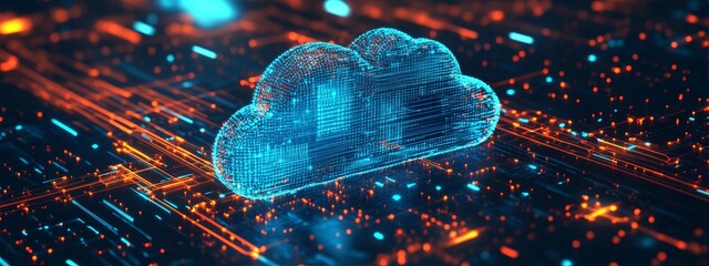 Aufkleber - Digital Cloud Technology Representation With Vibrant Data Connections Illuminating the Background
