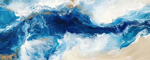Wall Mural - abstract aerial view of ocean waves with blue and white paint textures