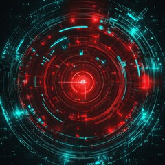 Aufkleber - Vibrant Digital Pattern Displays Intricate Geometric Designs With Red and Blue Tones Against a Dark Backdrop, Showcasing Modern Technology and Abstract Art Trends
