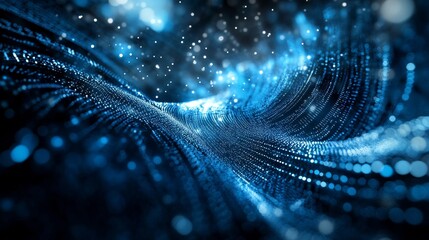 Poster - Exploration of Dynamic Blue Light Waves Creating a Mesmerizing Digital Landscape With Shimmering Particles