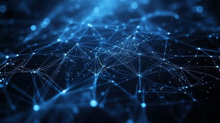 Fototapete - Complex Network of Interconnected Nodes Illuminated in Blue Light, Showcasing the Intricacies of Digital Communication and Data Flow