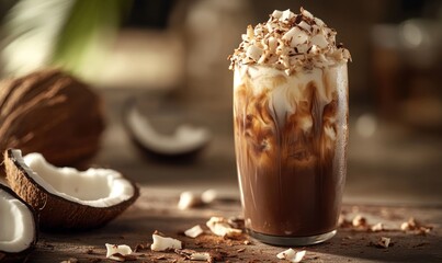 Poster - Chocolate drink with whipped cream and coconut flakes.