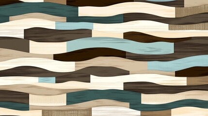 Poster - Abstract Wave Pattern with Wooden Texture Blocks