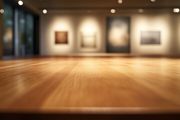 Aufkleber - Blurred interior with paintings, wooden floor.