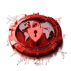 Aufkleber - Global Digital Security Concept With a Red Padlock Over a World Map and Circuit Patterns Representing Cybersecurity and Protection of Information