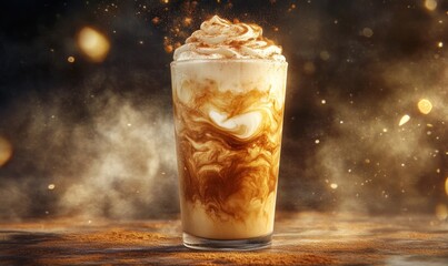 Poster - Iced coffee with whipped cream, spices, and swirling liquids.