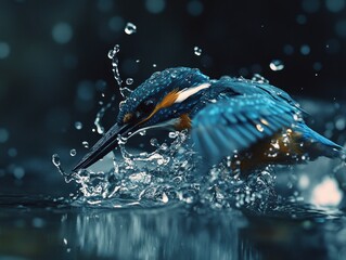 Poster - Kingfisher diving into water.