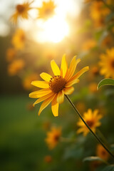 Poster - A blurred bokeh of a tree garden flower with a sunny flare of light in the morning background._00002_