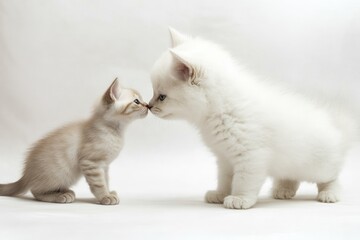 Wall Mural - Two kittens touching noses, one tan and one white.