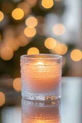 Poster - Lit candle in glass with blurred bokeh background.