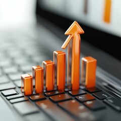 Poster - Orange graph rising on a laptop keyboard.