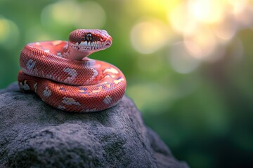 Poster - Snake coiled on stone, basking in sunlight.