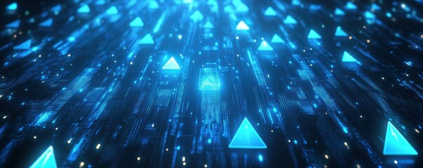 Aufkleber - Abstract background with blue glowing arrows up and down, concept of business growth or stock market movement on a digital platform technology background