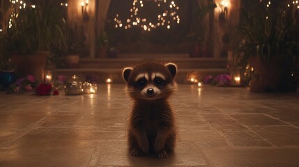  Adorable Raccoon Kitten in a Romantic Courtyard Setting