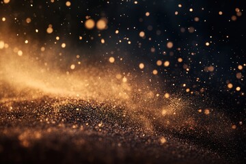 Leinwandbilder - Golden sparkling particles dust moving with dark background.