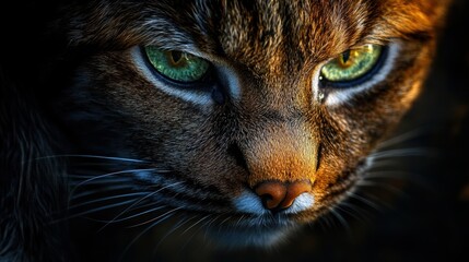 Aufkleber - Intense lynx face with green eyes in dramatic light.